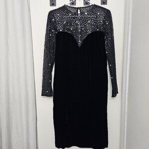 Vintage Christian Dior Robes du Soir Embellished Velvet Evening Black Dress Sz 6